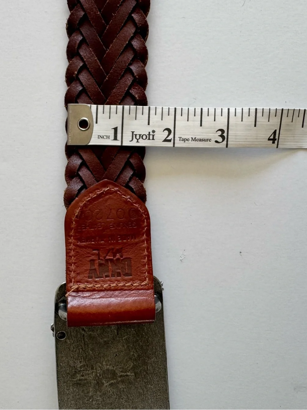 Dkny Red-Brown Braided Leather Belt with Silver Eagle Buckle